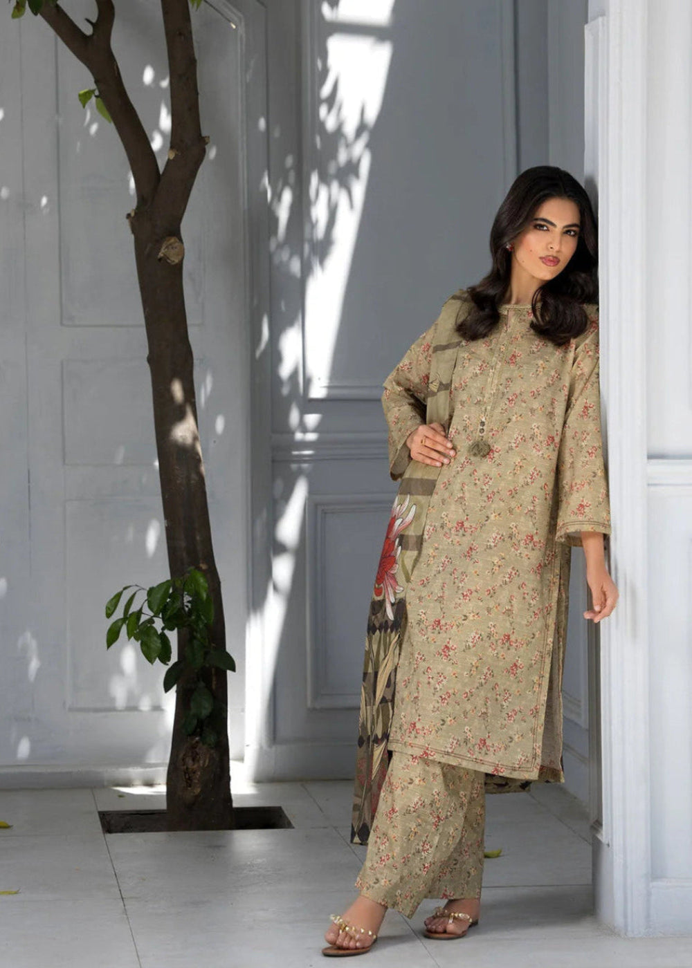 Bin Tayyab-Khaki Printed
